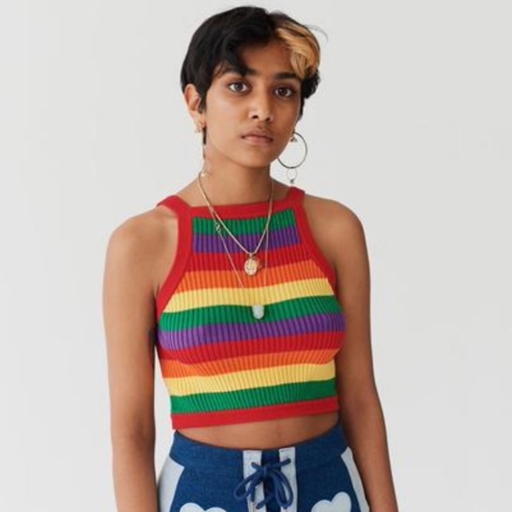 Lazy oaf rainbow knit tank top